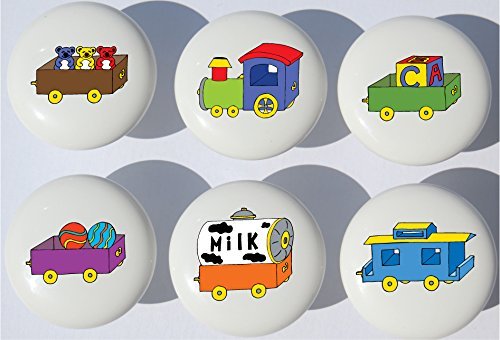 Train Drawer Pulls/Train Nursery Decor Ceramic Drawer Knobs, 6 Set