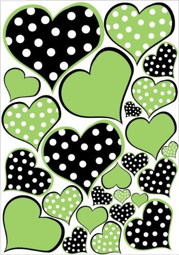 Lime Green and Black Polka Dot Heart Wall Decals Stickers