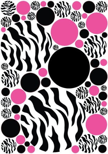 Medium Zebra Print Polka Dot Wall Decals with Hot Pink and Black Dots Wall Stickers / Zebra Dot Wall Decals