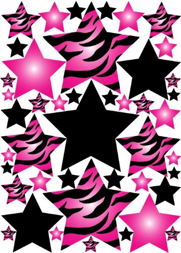 Hot Pink 3D Zebra Print Star Wall Sticker Decals