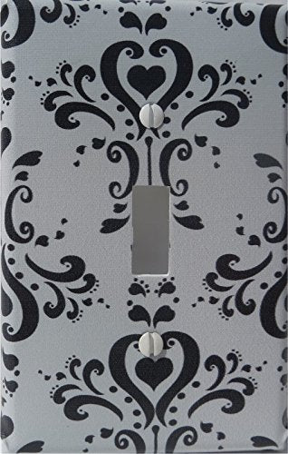Black and Gray Damask Light Switch Plate and Outlet Covers / Damask Nursery Wall Decor