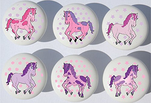 Pink and Purple Horse Drawer Pulls/Horse Cabinet Knobs/Set of 6