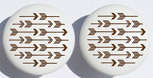 Brown Arrow Print Drawer Knobs/Brown Ceramic Cabinet Pulls Woodland Forest Nursery Decor for Baby Boys Or Girls (Set of Two)