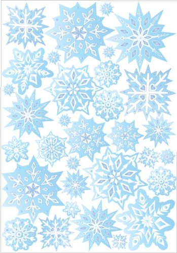 Blue Snow Flakes Wall Stickers / Snowflake Wall Decor in Ice Blue / 32 Snowflake Wall Decals
