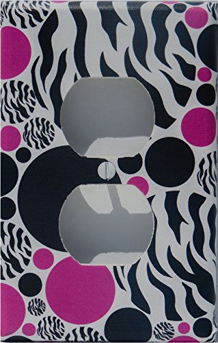 Zebra Print Dot Outlet Switch Plate Cover / Childrens Animal Print Wall Decor with Zebra Print, Hot Pink and Black Dots