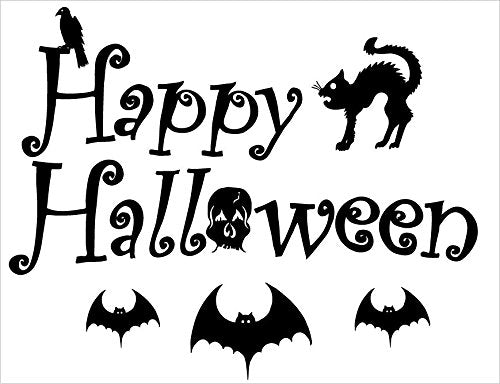 Happy Halloween Wall Decals with a Raven, Black Cat, and Bat Wall Stickers