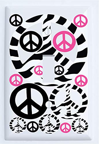 Hot Pink Zebra Print Peace Sign Light Switch Plate Covers in Pink and Black/Peace Wall Plates