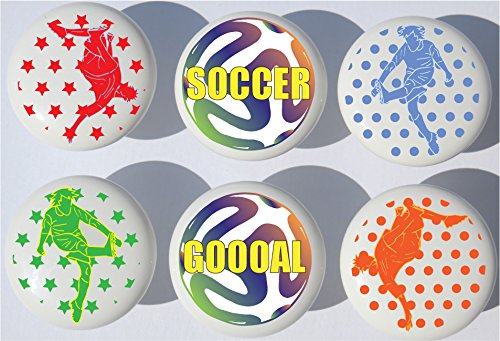 Boys Soccer Drawer Pulls/Ceramic Soccer Cabinet Knobs/Set of 6