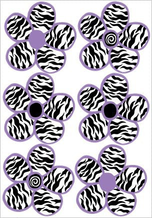 Zebra Print, Black and PURPLE Flowers Wall Stickers,Decals
