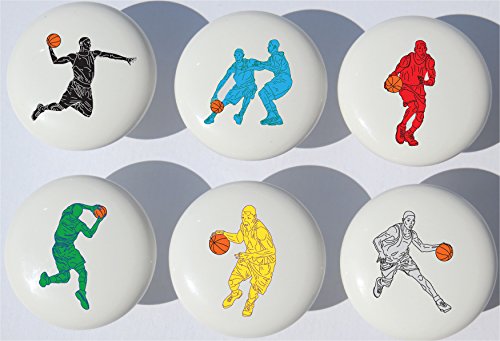 Basketball Drawer Pulls/Sports Furniture Ceramic Cabinet Knobs/Set of 6