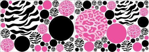 Pink Leopard / Cheetah and Zebra Print Polka Dots Wall Decals / Stickers