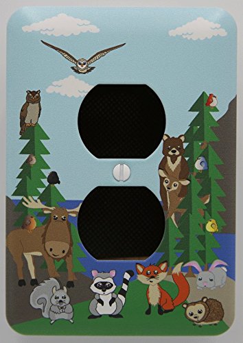 Woodland Forest Animal Light Switch Plate and Outlet Covers,  Owls, Fox, Bear, Squirrel, Deer, Hedge Hog, Moose, Rabbit and Raccoon.
