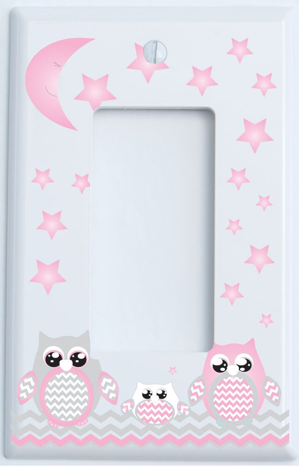 Grey and Pink Owl Light Switch Plate Covers and Outlet Covers/Owl Nursery Decor