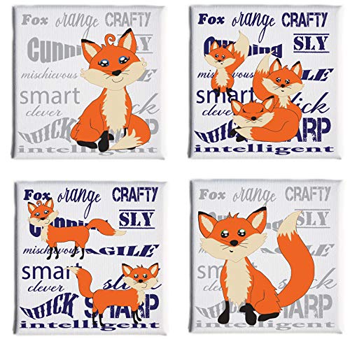 Family of Foxes Woodland Forest Animal Canvas Prints Fox Children's Nursery Wall Art (Set of 4-5in x 5in.)