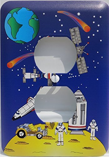 Outer Space Light Switch Plate and Outlet Covers with Moon, , Astronauts, Stars, Comets, Planet Earth, Space Shuttle,  Spaceships