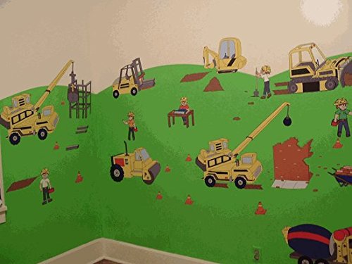 Giant Construction Wall Decals / Truck Stickers with Bulldozer , Tractors, Cement Truck, Dump Truck, Cranes, and Even a Forklift