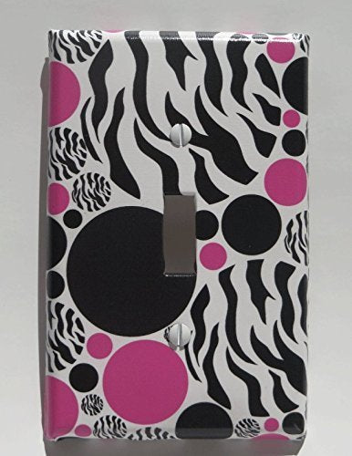 Zebra Print Dots Light Switch Plate Cover / Animal Print Wall Decor with Zebra Print, Hot Pink and Black Dots