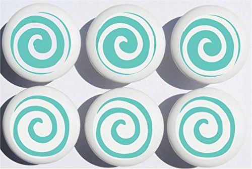 Swirly Spiral Polka Dot Aqua Drawer Pulls