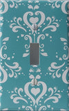 Aqua Damask Light Switch Plate and Outlet Covers/Damask with Hearts Nursery Wall Decor