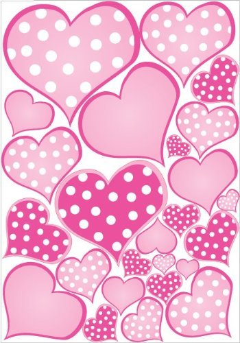 Pink Pastel Polka Dot Heart Wall Decals Stickers