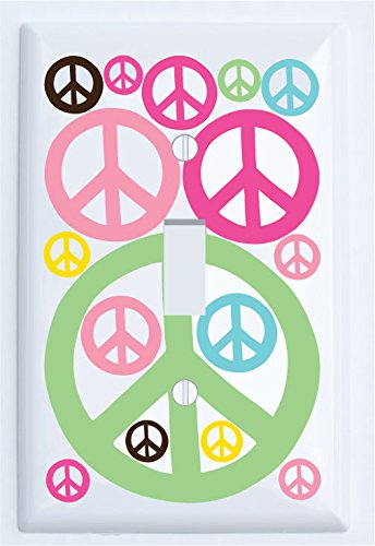 Multi Colored Peace Signs Light Switch Plates in Hot Pink, Pink, Blue, Green, Yellow, and Brown