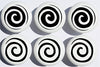 Black Swirly Spiral Polka Dot Drawer Knobs/Whimsical Swirls Ceramic Cabinet Pulls for Nursery or Children's Room Decor (Set of 6)