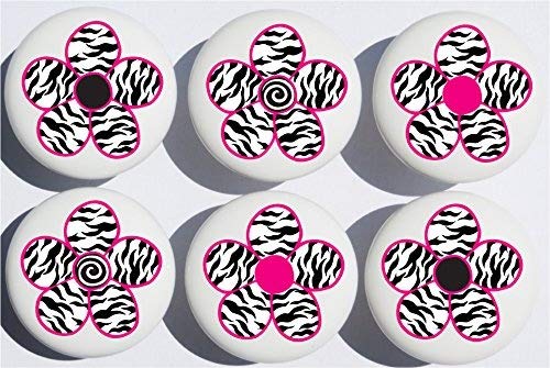 Zebra Print Daisy Flower Drawer Pulls