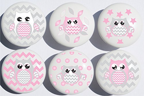Owl Drawer Pulls/Owl Ceramic Drawer Knobs, 6 Set