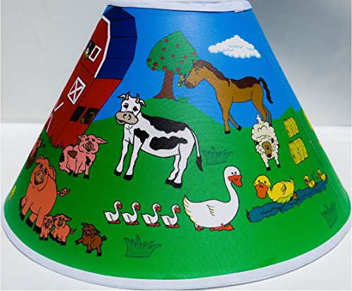 Farm Animal Lamp Shade / Complete Farm Theme with Barnyard, Cows, Horses, Pigs, Chickens, Ducks, and Tractor