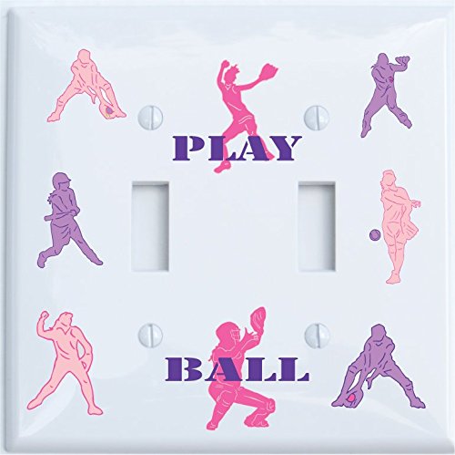 Pink and Purple Softball Switch Plate and Outlet Covers/Girls Softball Light Wall Plate Decor