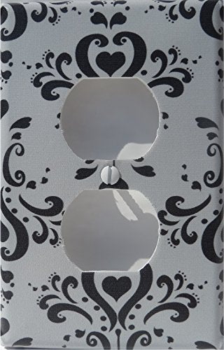 Black and Gray Damask Light Switch Plate and Outlet Covers / Damask Nursery Wall Decor
