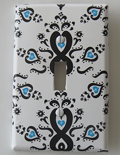 Damask with Blue Radial Hearts Light Switch Plate Cover
