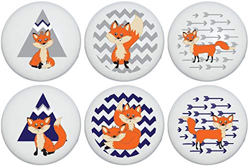 Fox Family Woodland Forest Animal Ceramic Dresser Cabinet Drawer Knobs Pulls with Arrows and Chevrons Children's Nursery Decor (Set of 6)
