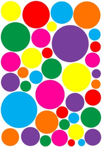 Multicolored Random Sized Rainbow Dot Wall Decals in Hot Pink, Purple, Red, Green, Yellow, Orange and Blue Dot Wall Stickers