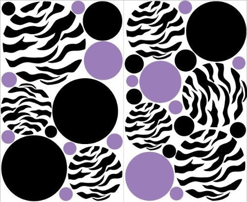 Purple,black and Zebra Print Polka Dot Wall Decals Stickers