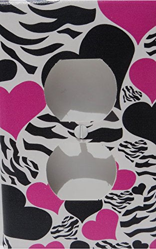 Zebra Print Hearts Outlet Switch Plate Cover / Childrens Wall Decor in Hot Pink and Black