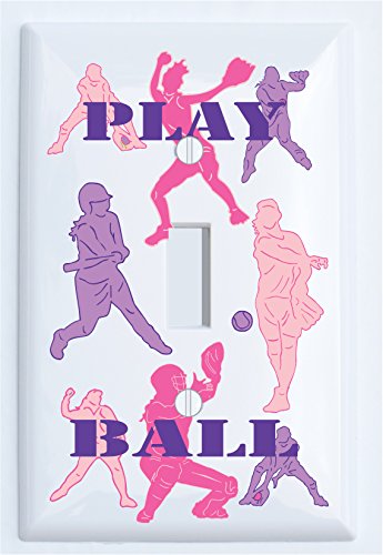 Softball Switch Plate Covers / Single Toggle Girls Softball Light Switch Plates in Pinks and Purple