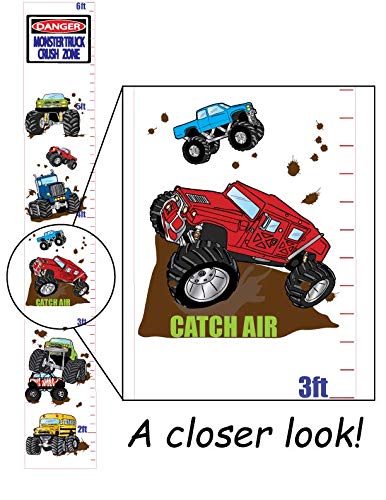Monster Truck Growth Chart Wall Art Vinyl Removable Adhesive Monster Truck Wall Decals Stickers Children's Decor