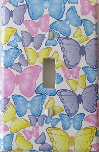 Butterfly Light Switch Plate Covers / Single Toggle / Butterflies in Pink, Blue, Purple, and Yellow