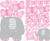 Pink Butterflies and Hearts and Grey Elephant Wall Decals Stickers/Elephants Nursery Wall Decor