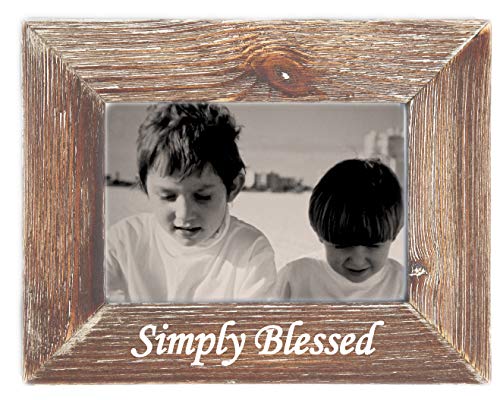 Simply Blessed Farmhouse Barn Wood Picture Frame Tabletop or Wall Hanging Weathered Brown Vintage Rustic Antique Country Home Decor