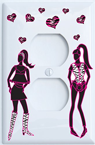 Runway Fashion Models Light Switch Plate and Outlet Covers with Zebra Print Hearts / Zebra Print Wall Decor