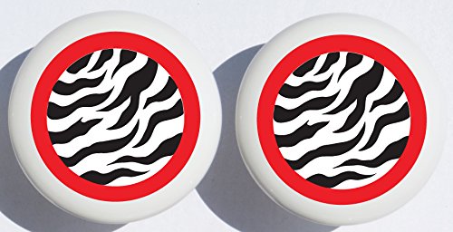 Red and Black Zebra Print Drawer Pulls/Polka Dot Ceramic Cabinet Knobs/Safari Nursery Room Decor (Set of Two)