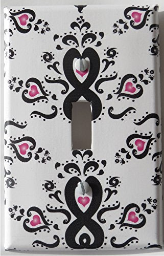 Damask with Pink Hearts Light Switch Plate Cover