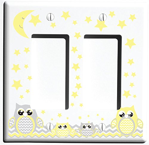 Grey and Yellow Owl Light Switch Cover Wall Plate Outlet Cover