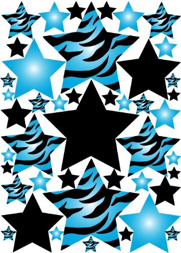 Blue 3D Zebra Print Star Wall Sticker Decals