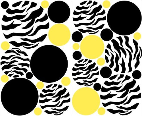 Zebra Print Yellow and Black Dots Wall Stickers / Decals