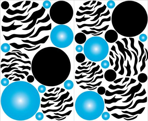 Blue Radial Zebra Print Polka Dot Wall Decals / Zebra Dot Wall Decals Stickers