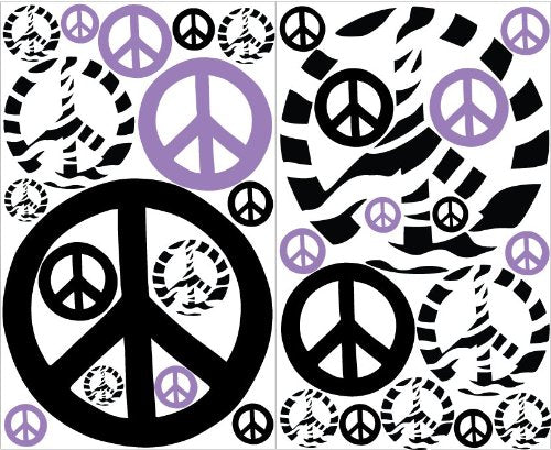 Purple Zebra Print Peace Sign Wall Stickers / Decals