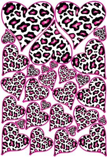 White with Hot Pink Leopard Print Heart Wall Decals / Stickers
